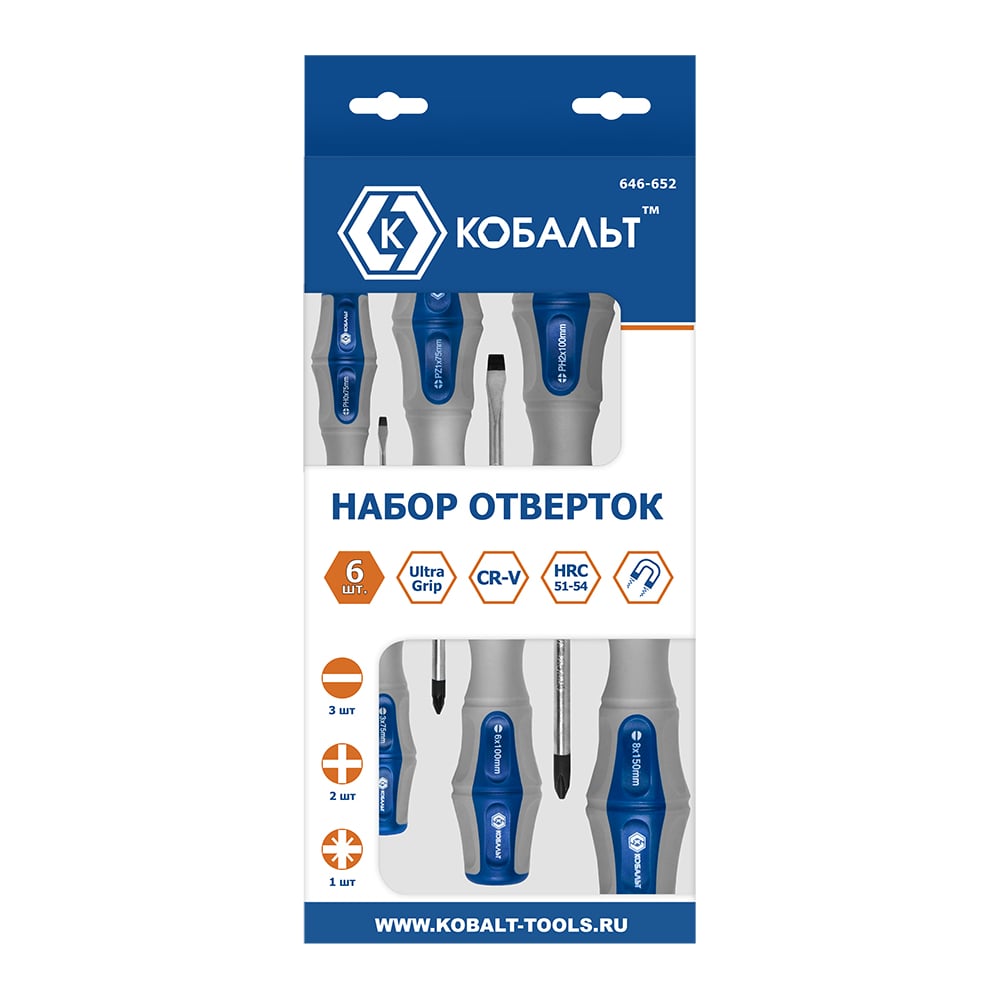 Набор отверток КОБАЛЬТ Ultra Grip CR-V (6шт) коробка