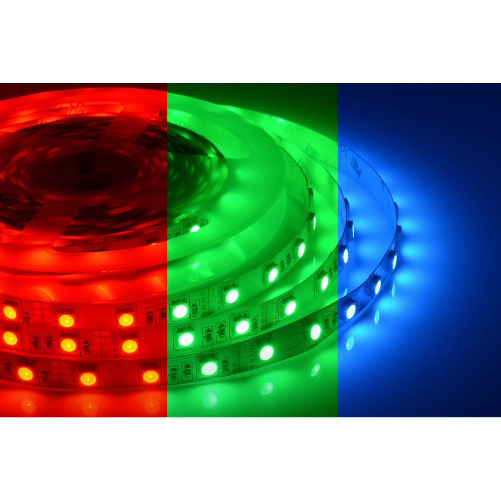 Светодиодная лента, 12В, 14,4Вт/м, smd5050, 6д/м, IP20, ширина подложки 10мм, 5м, RGB