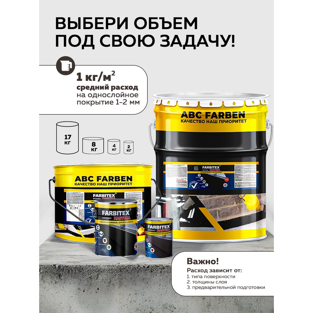 Мастика битумная гидроизоляционная (2кг). FARBITEX