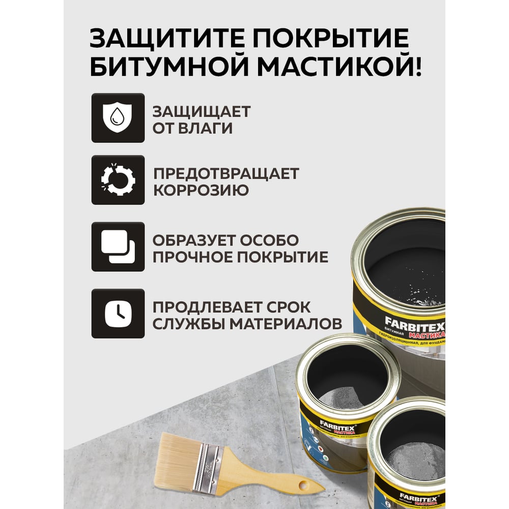 Мастика битумная гидроизоляционная (2кг). FARBITEX