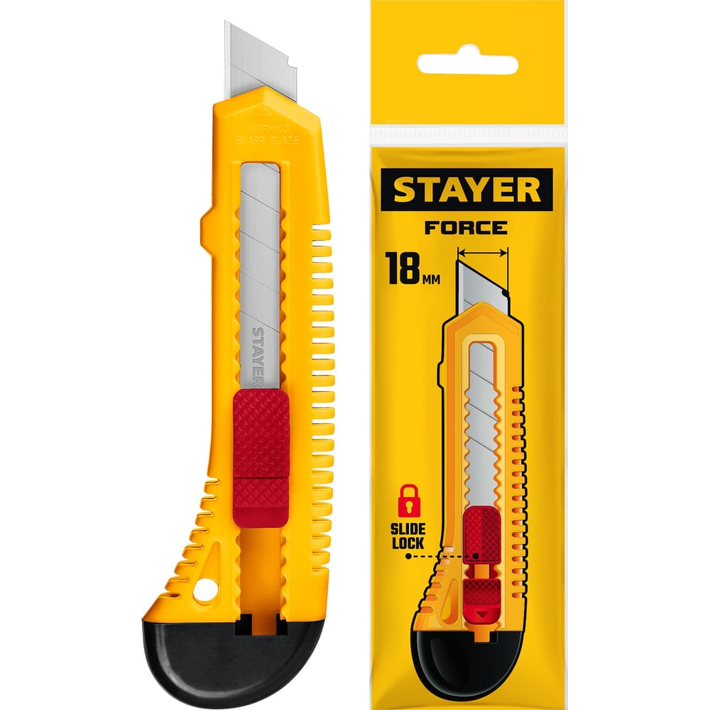 Нож Stayer "Standart" с выдвижным сегментным лезвием пластмассовый корпус 18мм