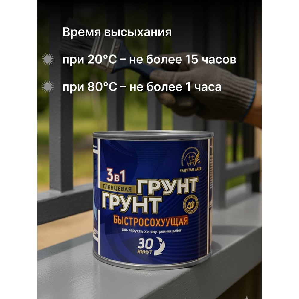 Грунт-эмаль быстросох. Серый 1.9кг Радуга