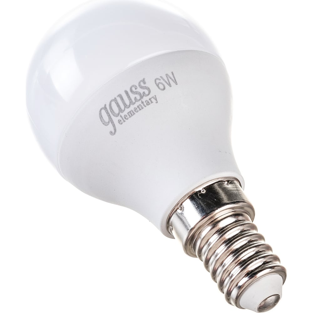 Лампа светодиодная LED Elementary Шар 6W E14 4100k, нейтральный белый, GAUSS
