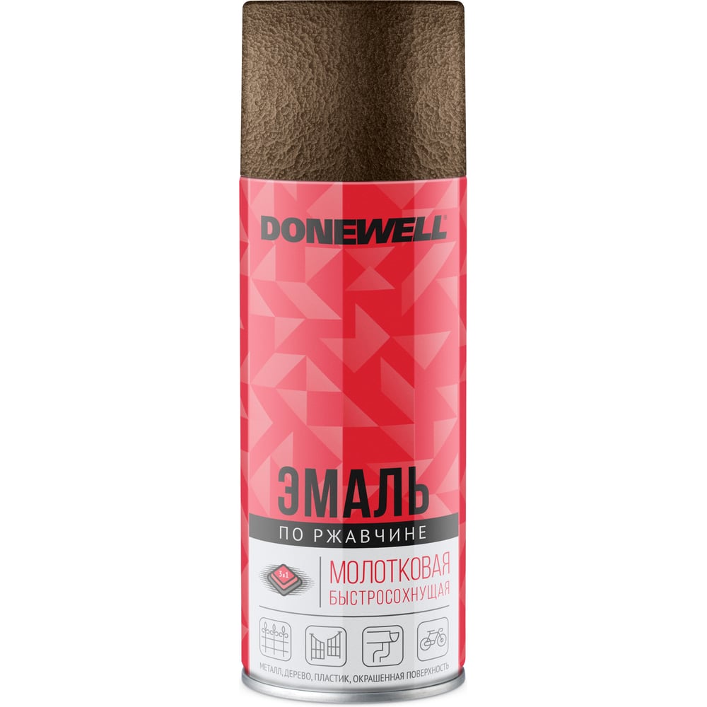 Аэрозольная эмаль по ржавчине DoneWell молотковая алкидная 520мл, Черная медь (12шт/уп)
