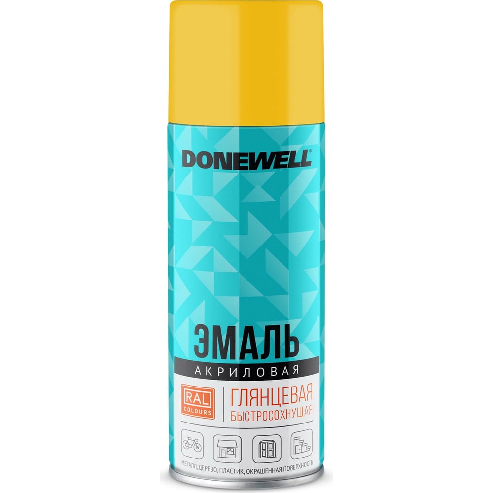 Аэрозоль DoneWell универс акриловая 520мл, RAL 1018 желтая глянцевая