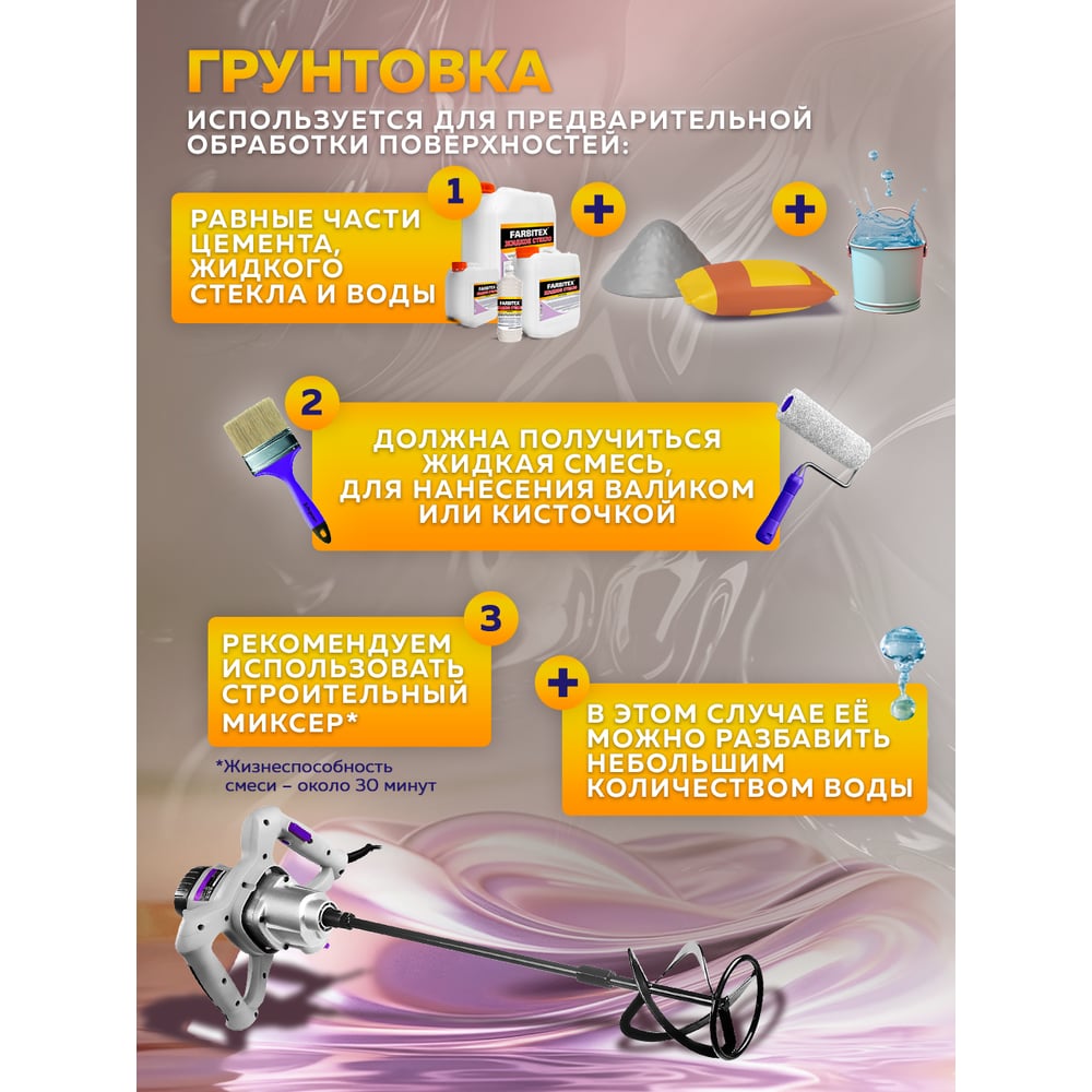Жидкое стекло 1,3 кг, FARBITEX
