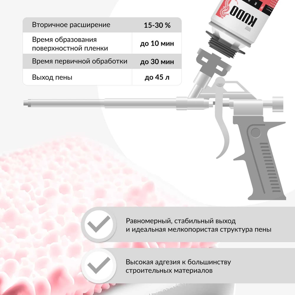 Пена монтажная Pro KUDO Home45+ 1000мл (до 45л) огнестойкая (от -10 до +35 градусов) (12шт/уп)