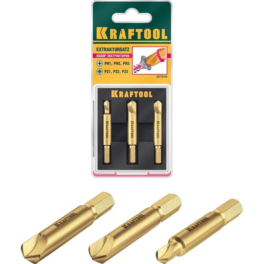 Набор экстракторов поврежденного крепежа KRAFTOOL 3шт