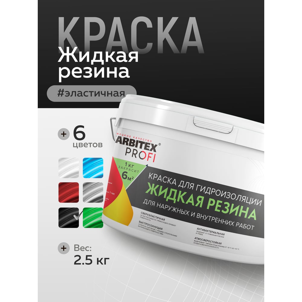 Краска акриловая для гидроизоляции "Жидкая резина" Черная (2,5кг)FARBITEX PROFI