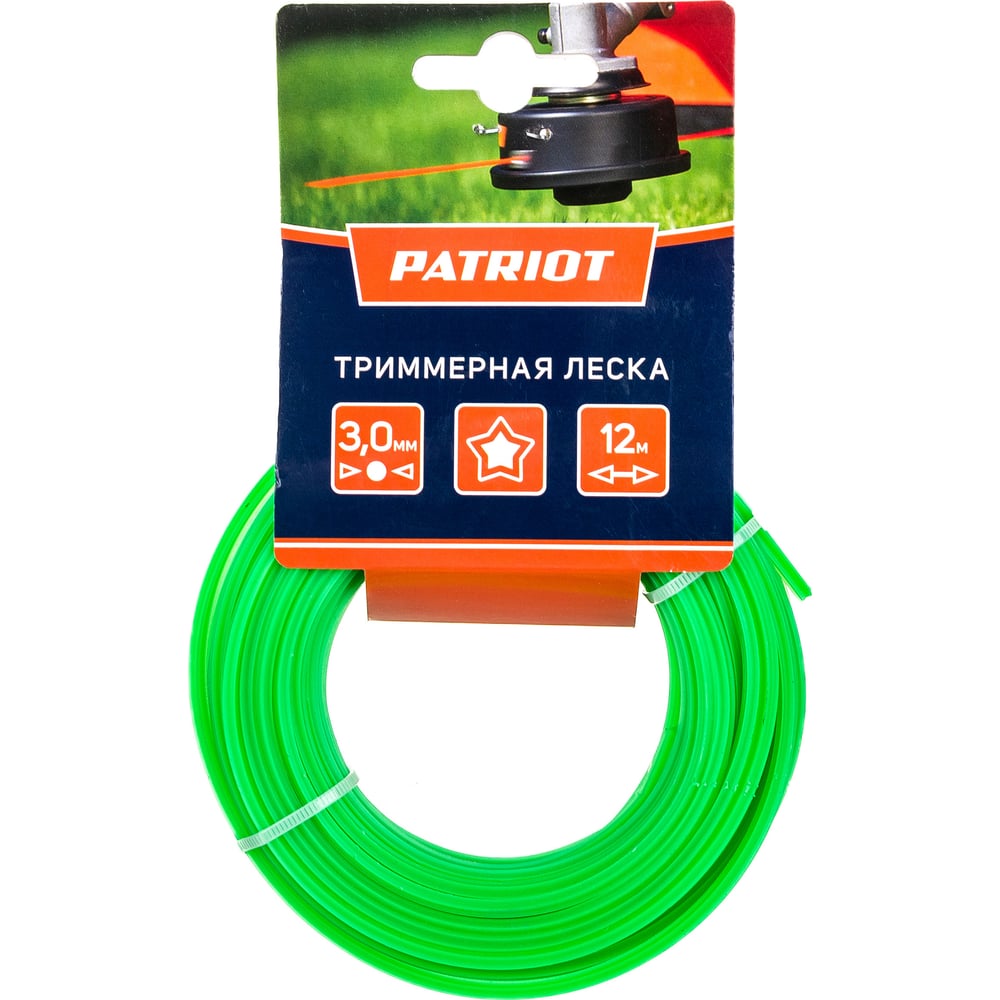 Леска для тримера PATRIOT D 3,0мм L 12м (зеленая)