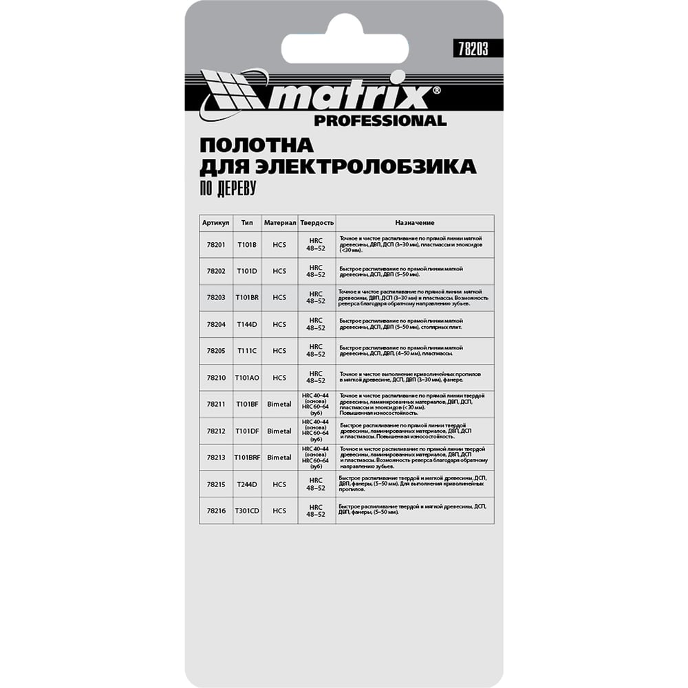 Пилки Matrix для лобзика, по дереву, 75х2,5мм, T101BR, 3шт