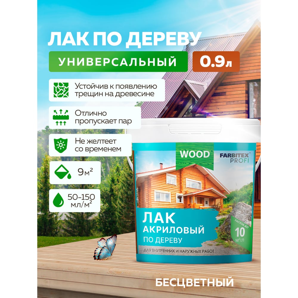 (Уцененный) Лак  акриловый универсальный по дереву (0,9л) FARBITEX PROFI,WOOD 1/6