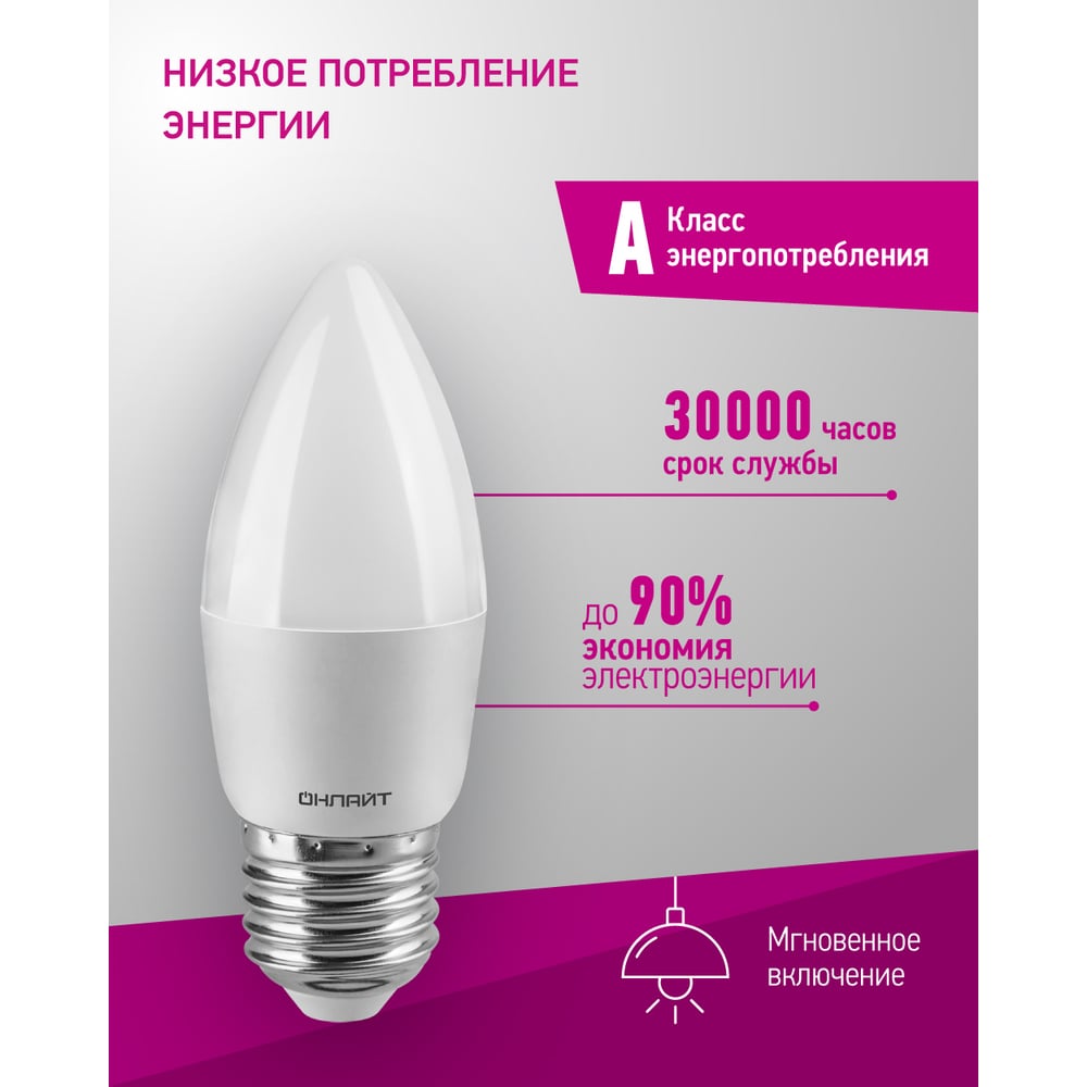Лампа ОНЛАЙТ 71 635 OLL-C37-8-230-4K-E27 FR 100шт