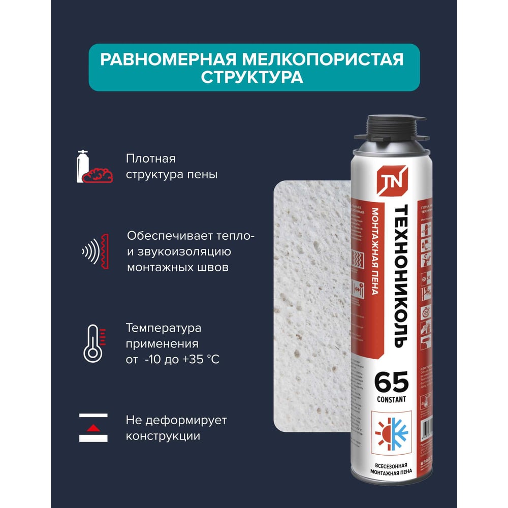 Пена монтажная профессиональная ТЕХНОНИКОЛЬ 65 CONSTANT всесезонная (12шт*990гр)
