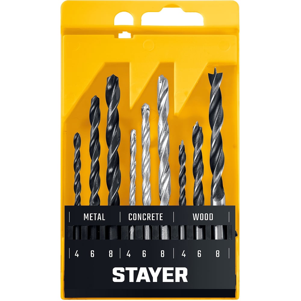 Набор STAYER "STANDARD" Сверла комбинированные,дерево,металл,бетон,9 предметов