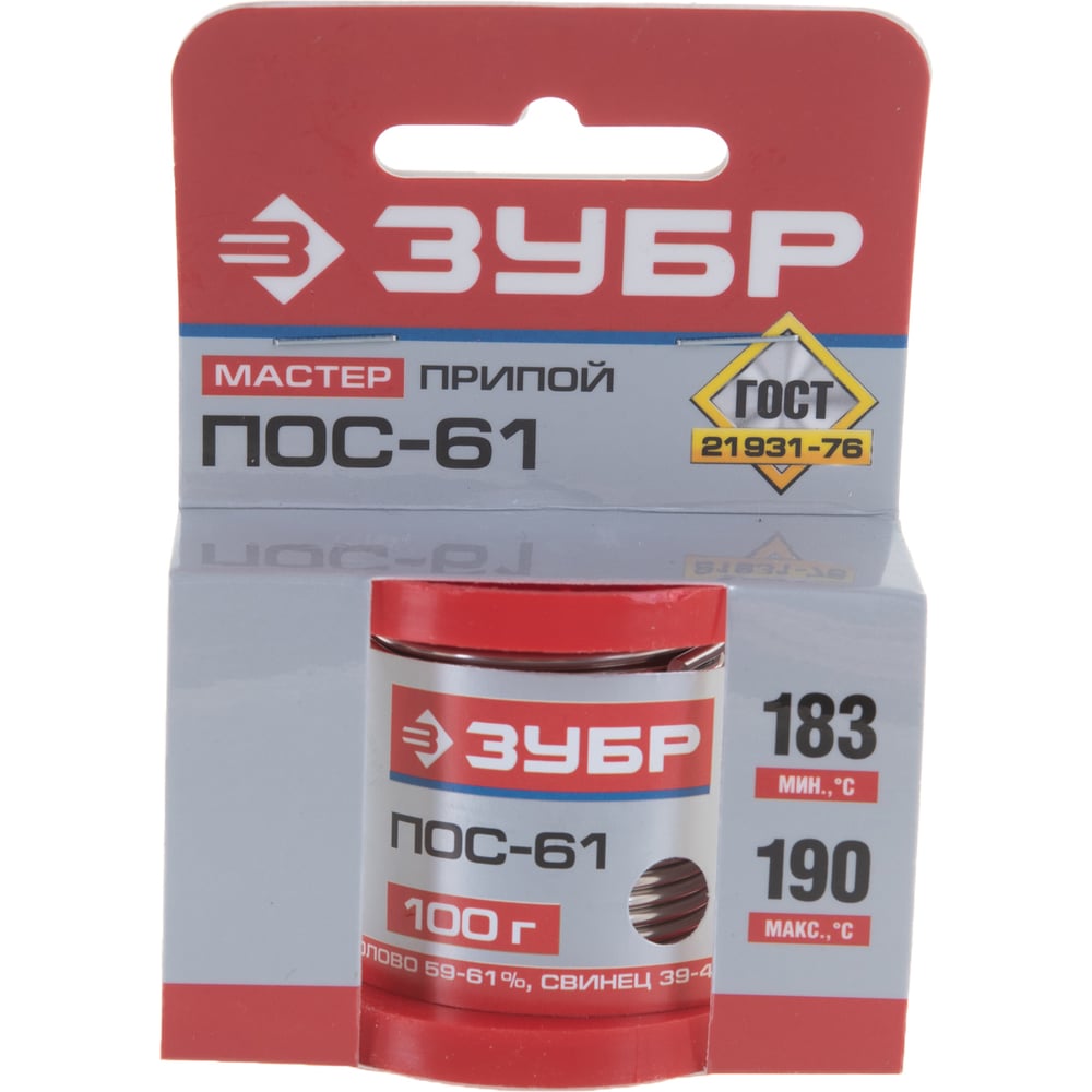 Припой ЗУБР, ПОС 61, проволока, 100г, 2мм