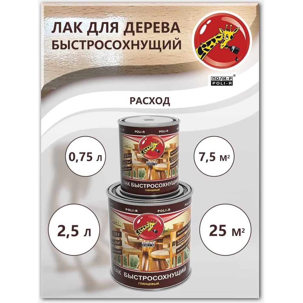 Лак Poli-R быстросохнующий шелковисто-матовый 2,5л (6шт/уп)