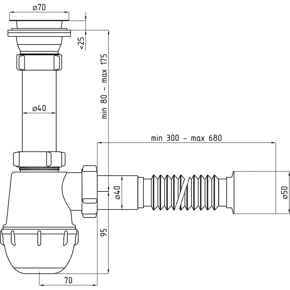 Сифон Анти Грот 1 1/2"* 40 с гибкой трубой 40х40/50 А0110