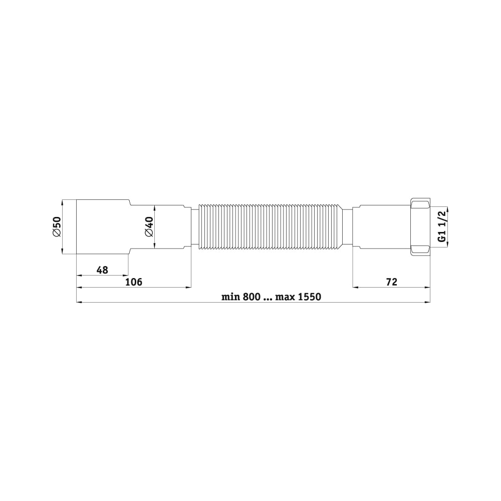 Гибкая труба 1 1/2" х 40/50 удлиненная К116