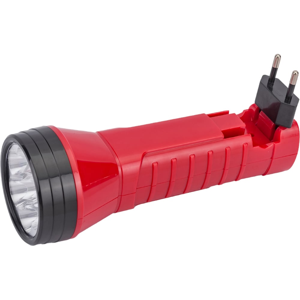 Аккумуляторный cветодиодный фонарь 7 LED с прямой зарядкой Smartbuy, красный