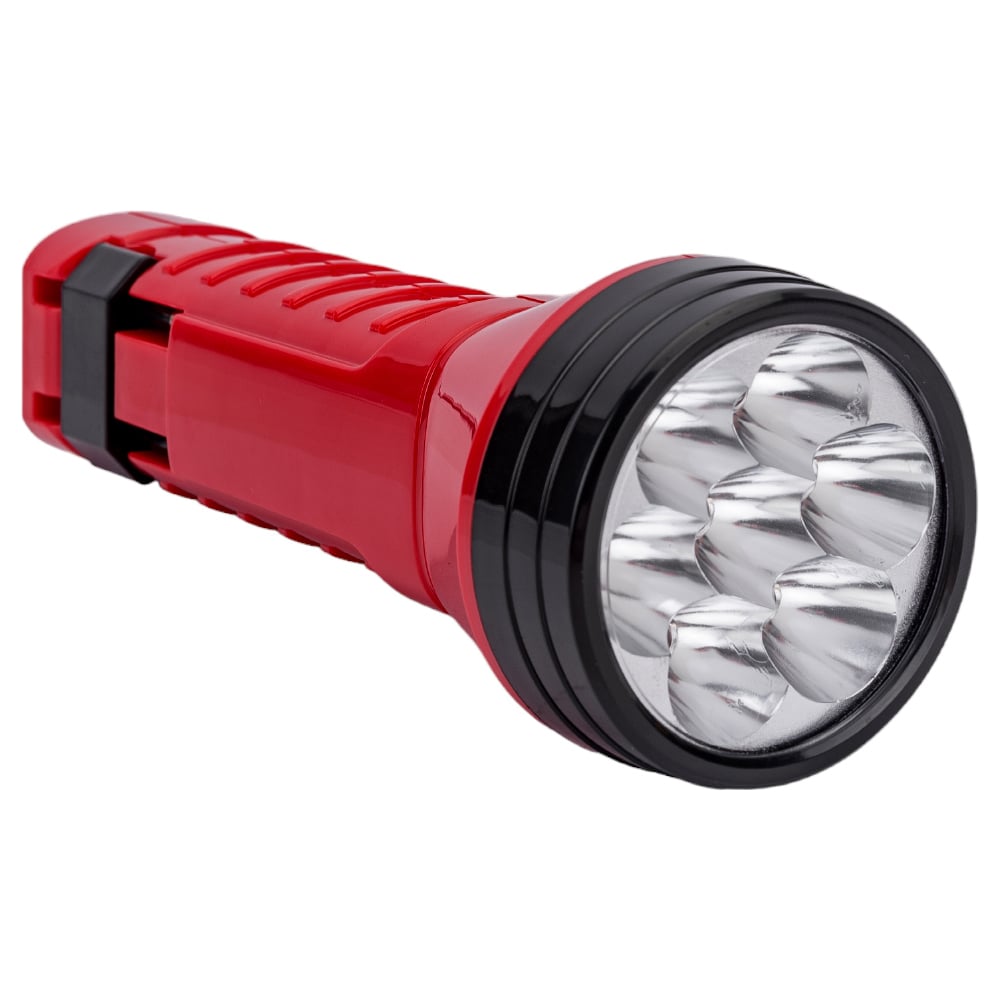 Аккумуляторный cветодиодный фонарь 7 LED с прямой зарядкой Smartbuy, красный
