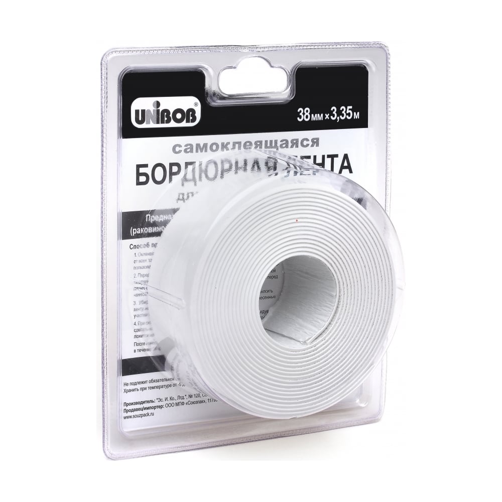 Самоклеящаяся бордюрная лента д/ванн и раковин Unibob 38мм*3,35м белая 24шт/ящ