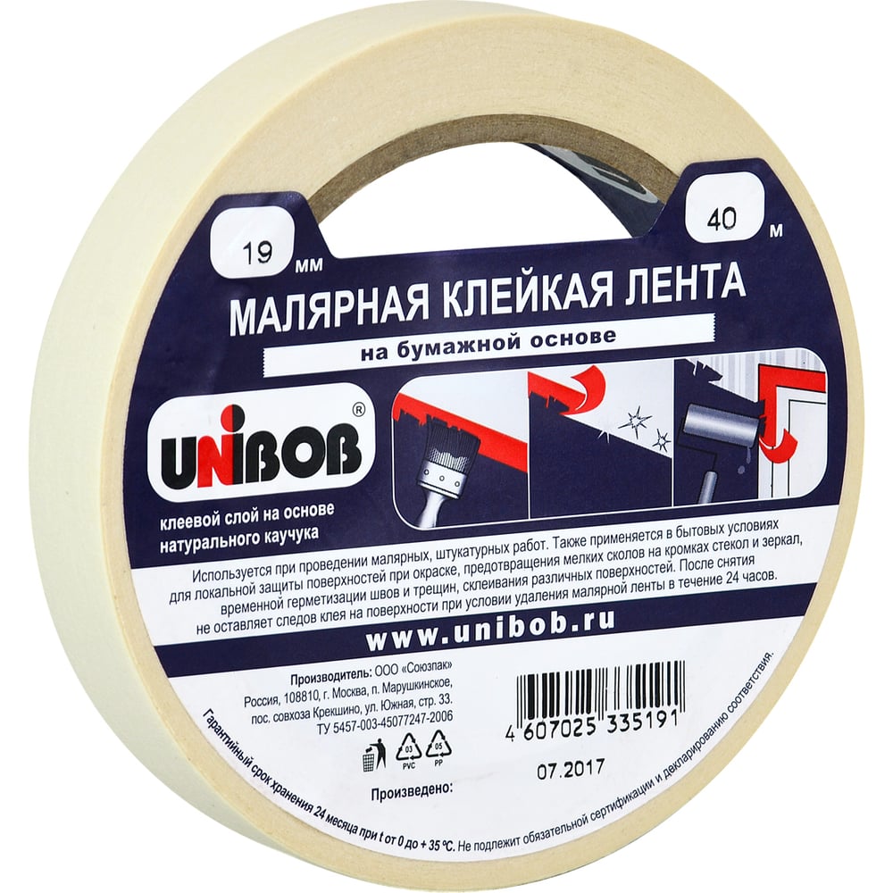 Малярная лента Unibob 19мм х 40м белая 36шт/уп