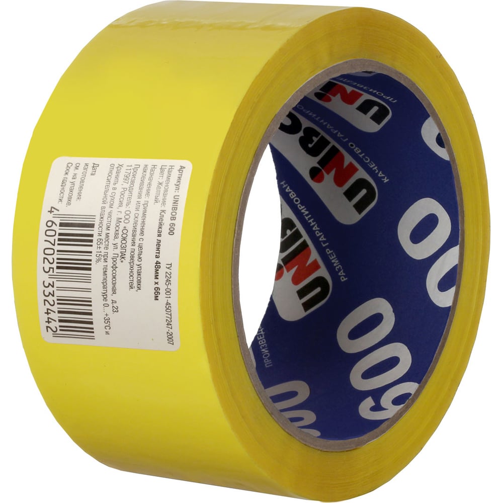 Клейкая лента упаковочная Unibob 600 48мм х 66м желтый  36шт/уп