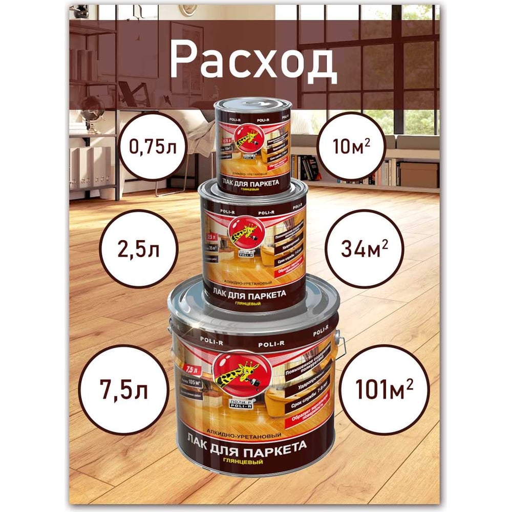 Лак Poli-R шелковисто-матовый 0,75л (6шт/уп)
