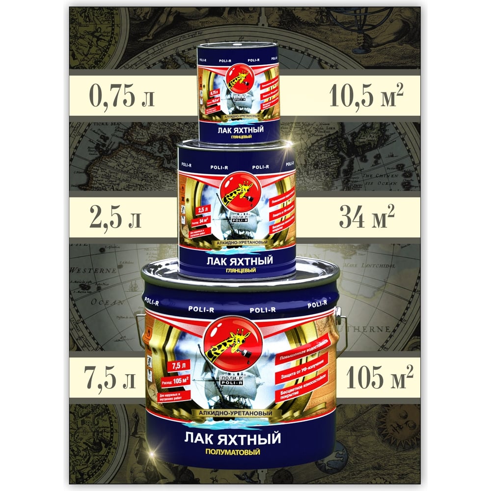 Лак Poli-R яхтный глянцевый 7,5л