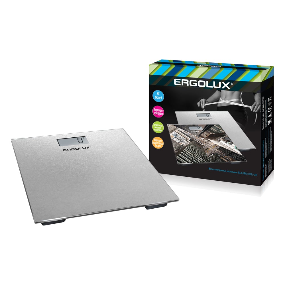 ERGOLUX Весы напольные ELX-SB02-C03 серые металлик (до180кг)