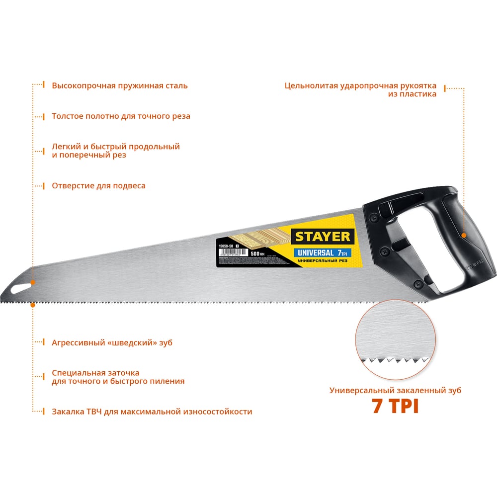 Ножовка по дереву  500мм,"Тайга-7" 7ТР // STAYER