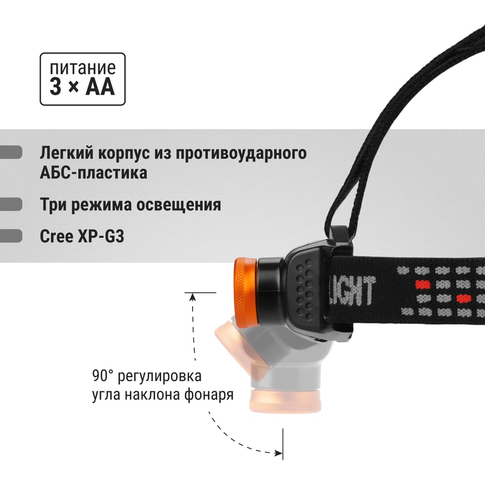 Фонарь "Титан 3" налобный, 6 Вт 1 светодиод CREE 400 лм, 3хАА, IPX4, TDM