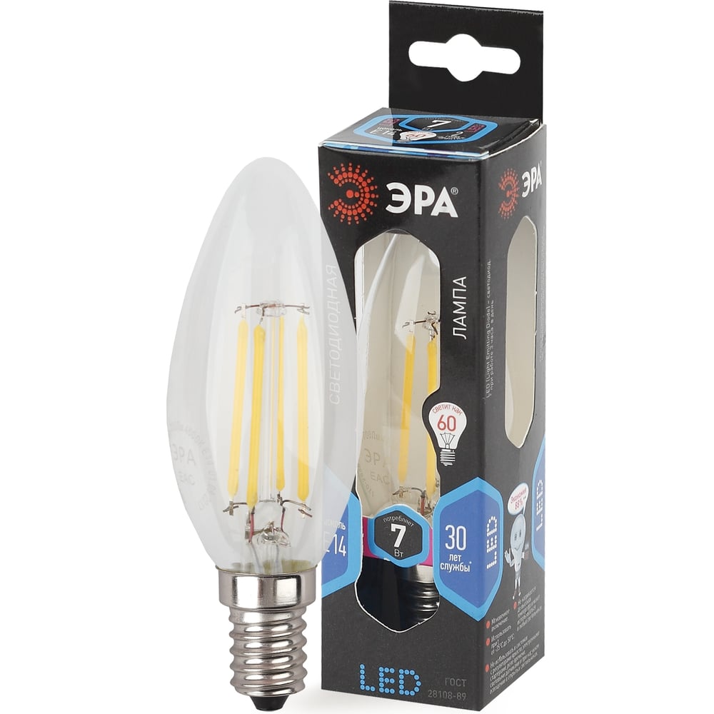 Лампа светодиодная ЭРА F-LED B35-7w-840-E14