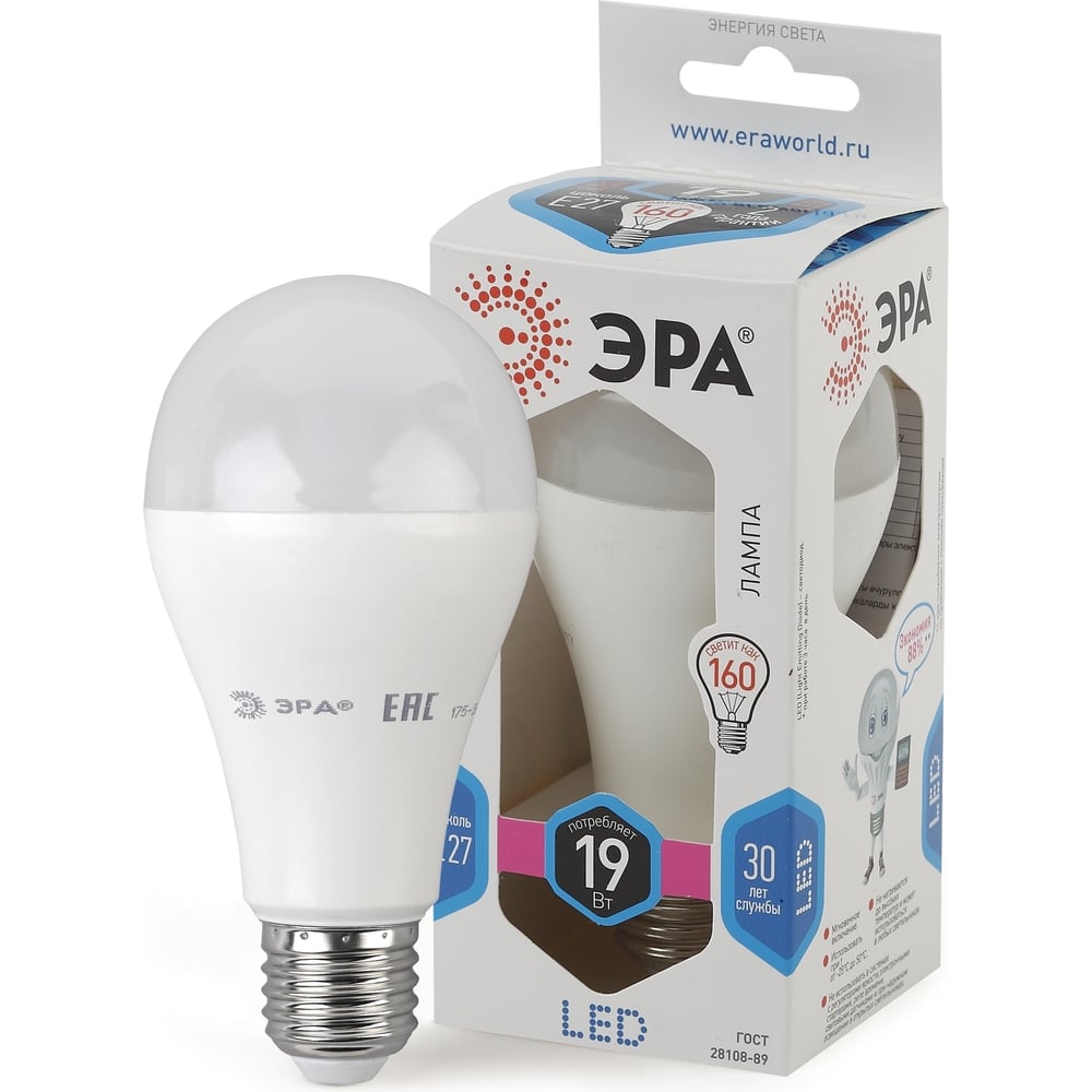 Лампа светодиодная ЭРА LED smd A65-19W-840-E27
