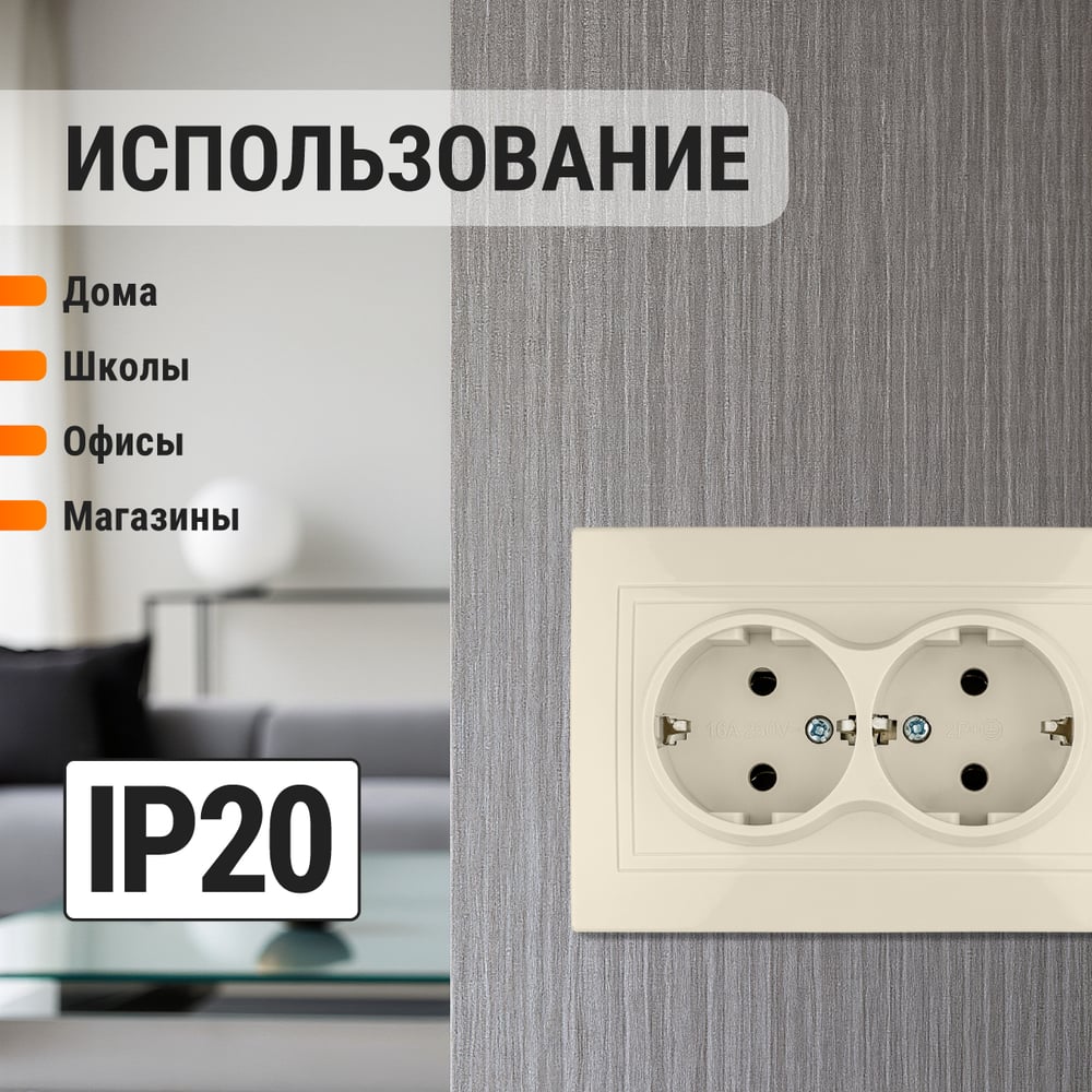 Розетка двойная 2П+3 16А 250В сл.кость "Таймыр" TDM