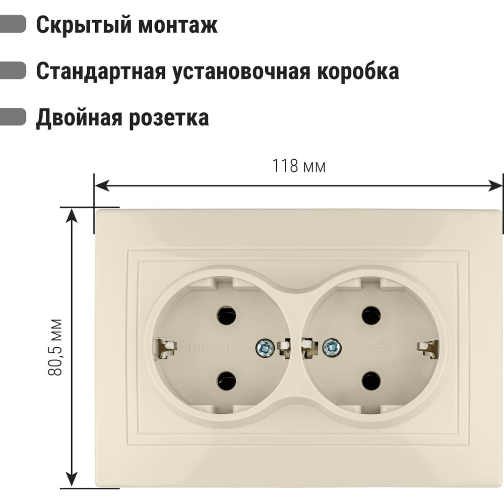 Розетка двойная 2П+3 16А 250В сл.кость "Таймыр" TDM