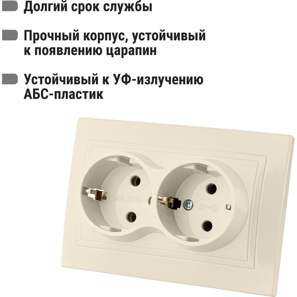 Розетка двойная 2П+3 16А 250В сл.кость "Таймыр" TDM