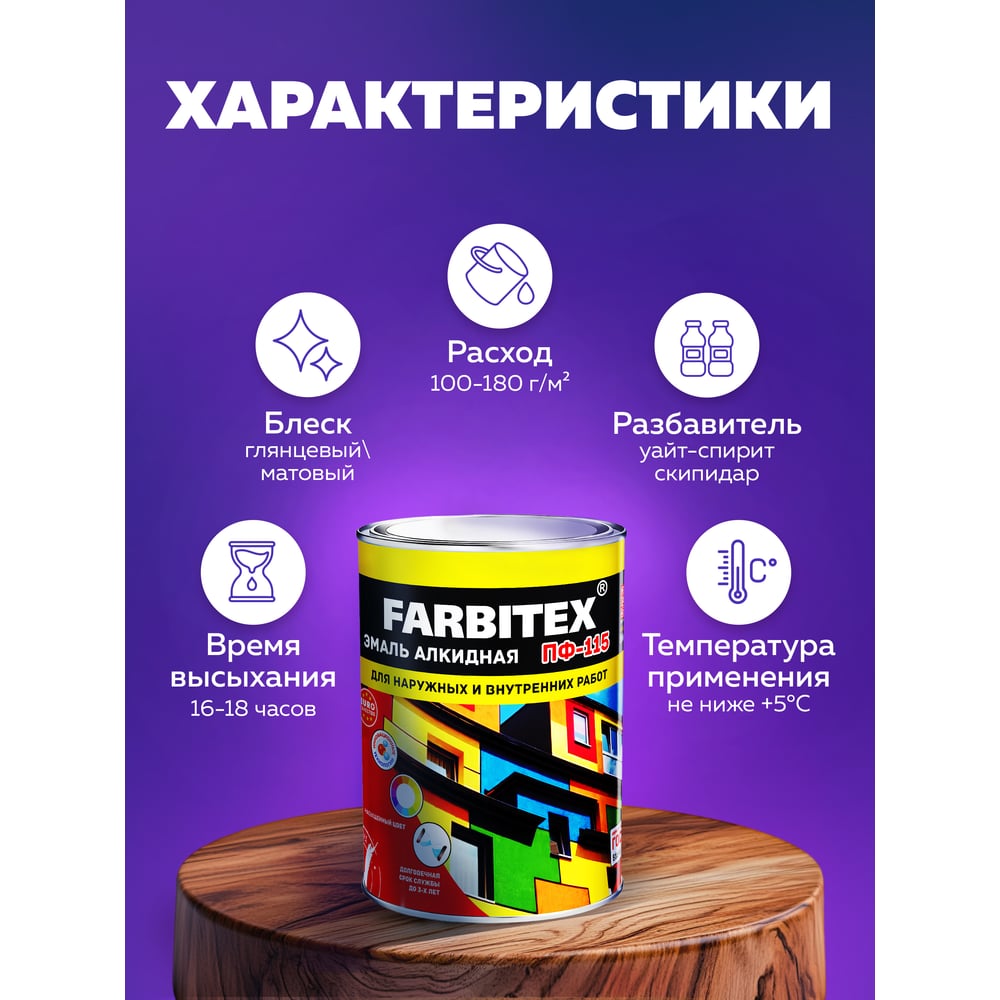 Эмаль ПФ-115 алкидная FARBITEX 1.8кг цвет: слоновая кость
