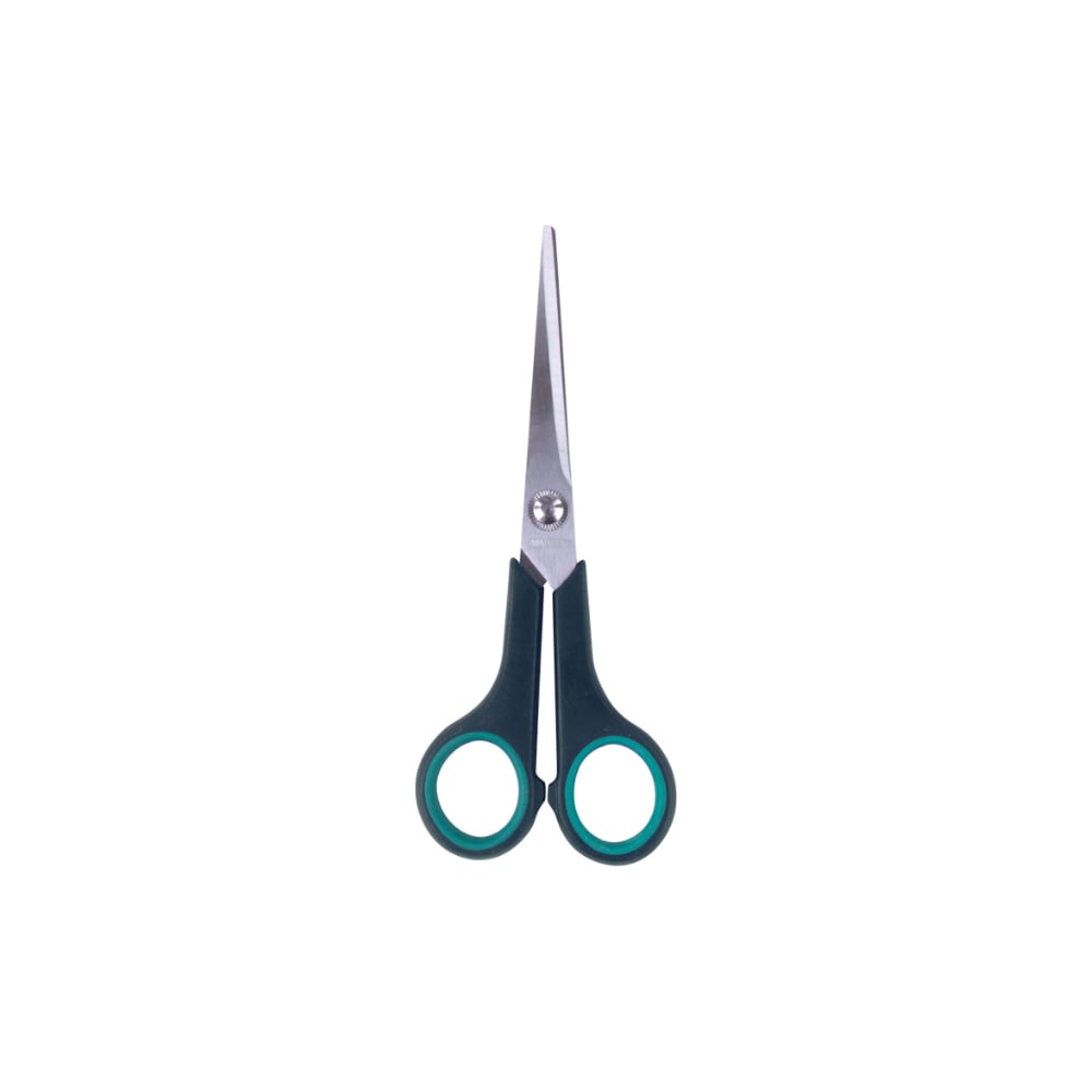 Ножницы BRAUBERG "Soft Grip" 165мм, рез. вставки, серо-зеленые, 3-х стор.заточка