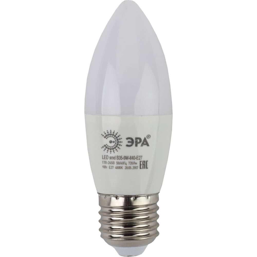 Лампа светодиодная ЭРА LED smd B35-9w-840-E27