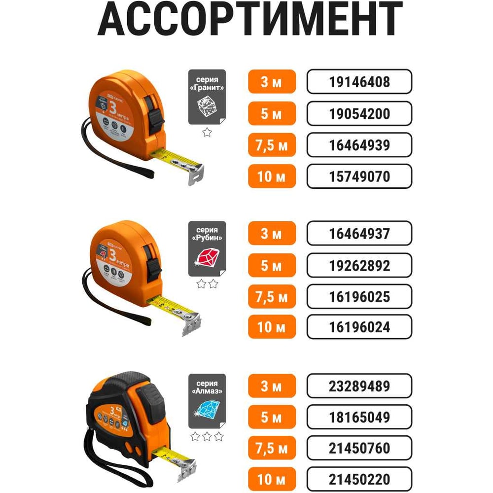 Рулетка, длина 3м, стальная лента, ширина 16мм, прорезиненное покрытие, магнит, "Рубин" TDM