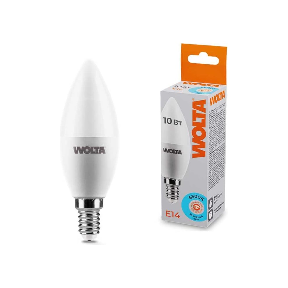 Лампа LED WOLTA C37 10Вт 900Лм Е14 6500К 1/50